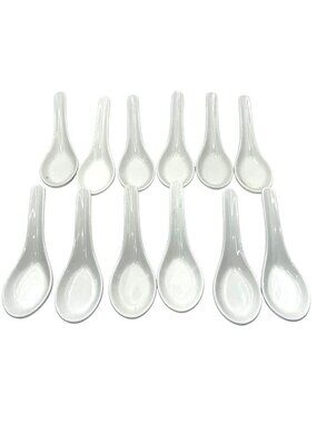Set Of 12 White Ceramic Soup Spoons - 5.5" Durable Porcelain 79e